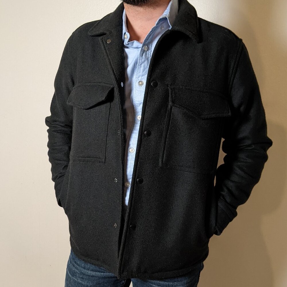Dark Green Wool Blend Shirt Jacket